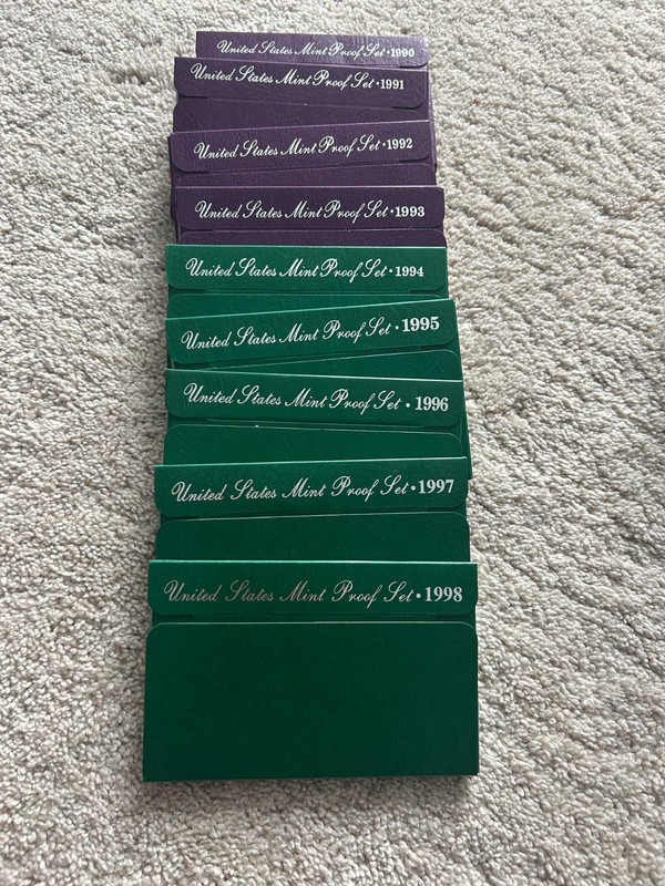 1990-1998 consec U.S. Mint Proof Sets OGP Box & COA Lot of (9)  iL18