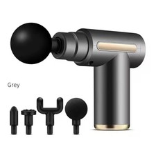 Grey Cordless Handheld Massage Gun Percussion 4 Heads Rechargeable Full Body