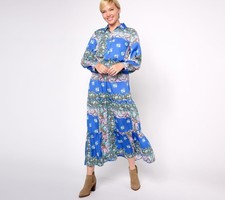 Destination 365 Regular Printed Button-Front Maxi Dress with Collar Blue Multi S