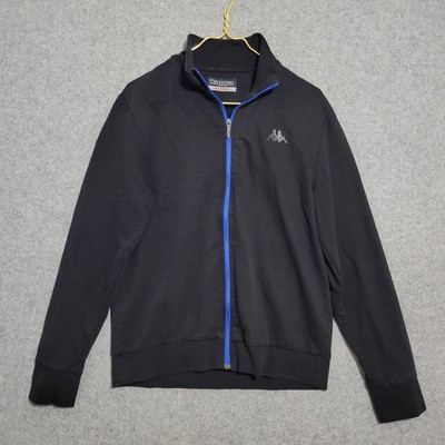 KAPPA Jacket Men Extra Large Black Solid Full Zip Jacket Blue Line Logo Y2K 90s