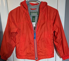 L.L.Bean Unisex Kids Red Hooded Lined Jacket Size 5-6 Nylon Zip Pockets