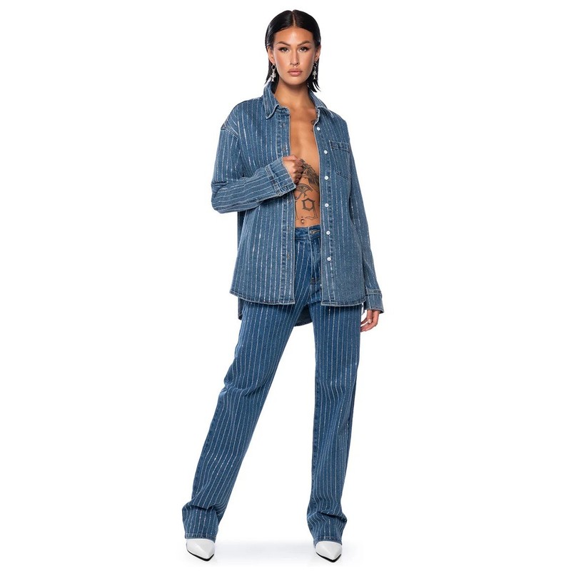 NEW nwt akira RHINESTONE STRIPE WIDE LEG blue JEANS size 3 extra small