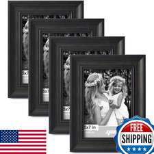 Yaetm Black 5x7 Picture Frame Set of 4, 1.4  Wide Molding, Distressed Photo Fram