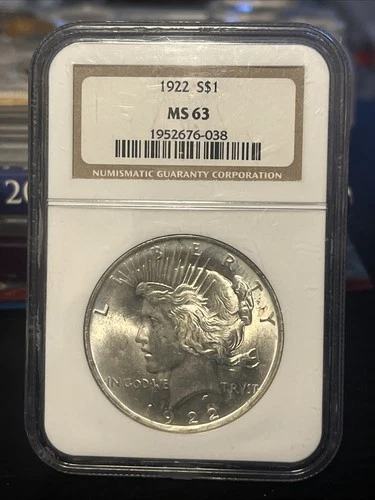 1922 Silver Peace Dollar NGC MS-63 Grade