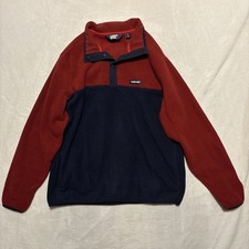 Lands End Mens Large Red Navy Pullover Quarter Snap Sweatshirt Fleece