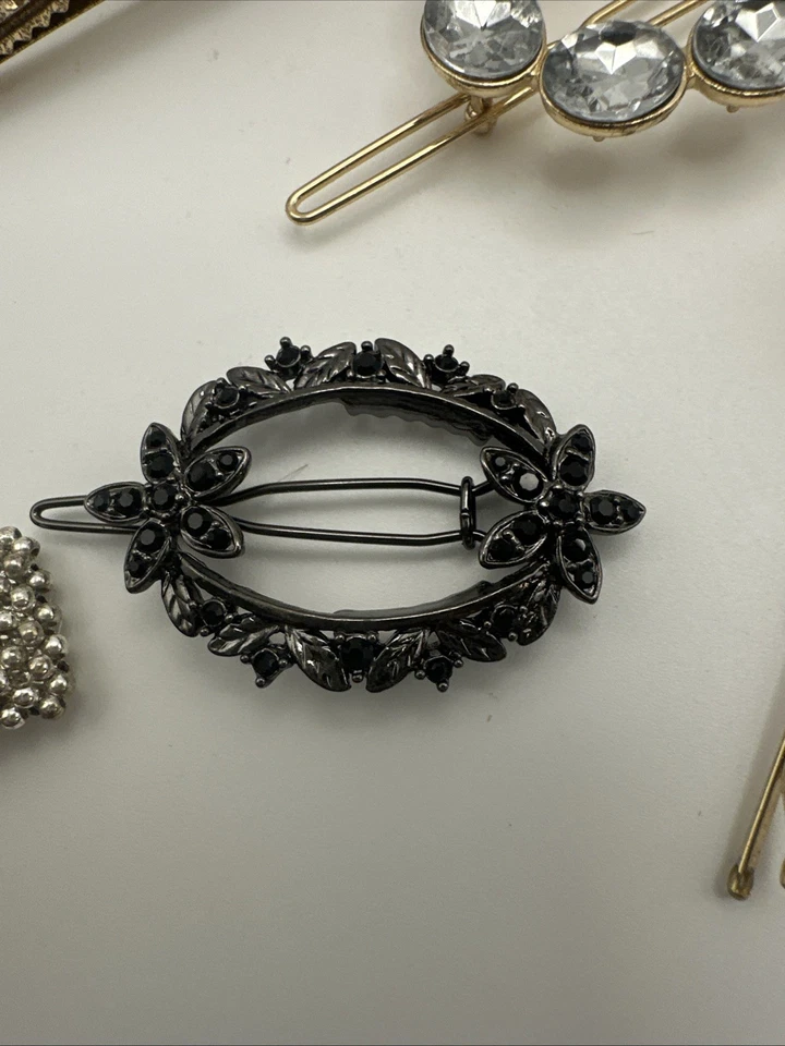 Lot Barrettes Geometric Silver & Gold Tone Rhinestone Crystal Moon Vintage - Image 3 of 4