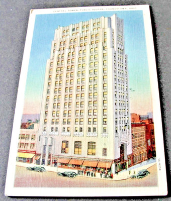 Central Tower, Youngstown, OH-President Harding, 1-1/2 Cent-1935 Postcard. RARE.