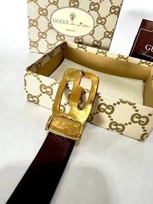 Vintage GUCCI Two Tone Leather Double G Reversible Belt w Original