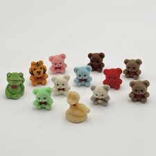 Vintage Miniature 1  Flocked Fuzzy Figures Teddy Bear Tiger Frog Snake Lot Of 12