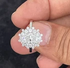 White D VVS1-Oval & Round Moissanite Diamond Vintage Halo 925 Silver Ring Size 7
