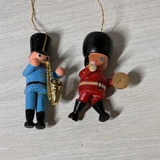 Vintage Wooden Nutcracker Toy Soldier Band Ornaments Saxophone Cymbals Christmas