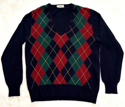 Balenciaga, Balenciaga Sweater Unisex Sz Medium 100% Lamb Wool Plaid Knit VTG 90s Argyle