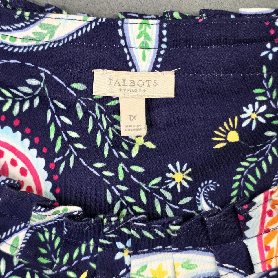 Conjunto de vestido y cárdigan tejido Talbots para mujer más 1X azul cachemira rosa cuello con volantes Foto 3 de 4