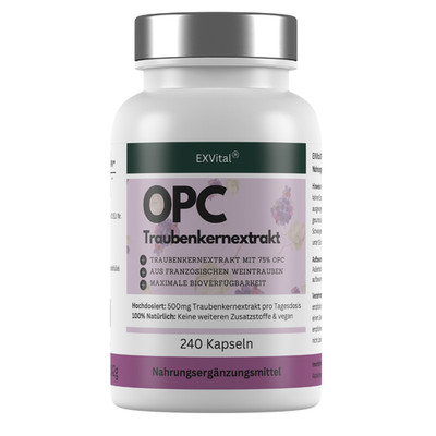 OPC Traubenkernextrakt Kapseln, hochdosiert 500mg pro Tag, 240 Stück von EXVital