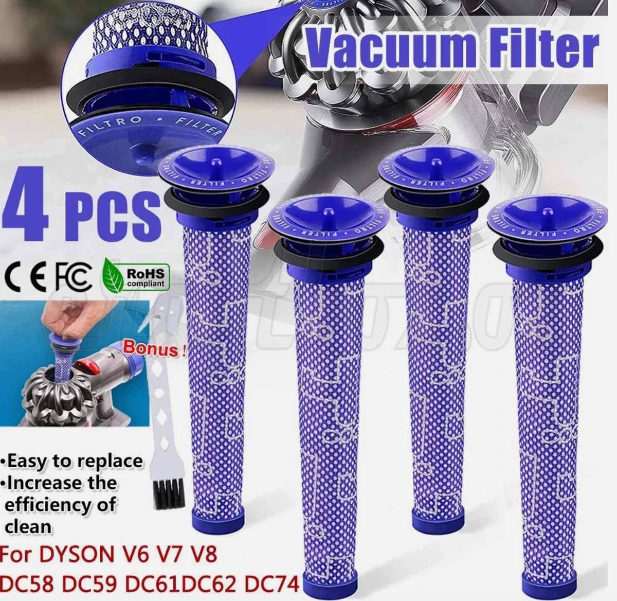 4 Pack Pre Filters For Dyson V6 V7 V8 Animal Absolute Cordless Vacuum Cleaner AU