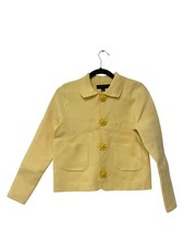 Zara Womens Jacket Small S Yellow Plain Knit with Beaded Buttons 4192/033 NWT