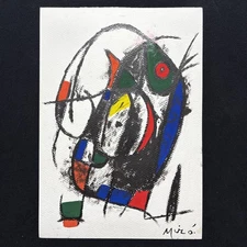 JOAN MIRO drawing on old paper signed stamped vintage