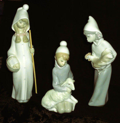 Vintage Lladro Trio Shepherdess w/Basket; Shepherdess w/Rooster; Shepherd w/Lamb