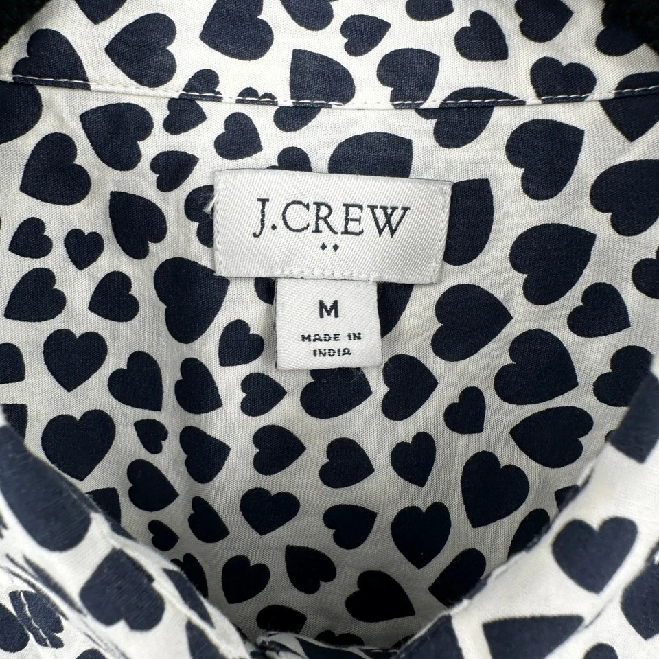 Camisa feminina J Crew preta branca com estampa de coração manga comprida tamanho médio - Imagem 4 de 4
