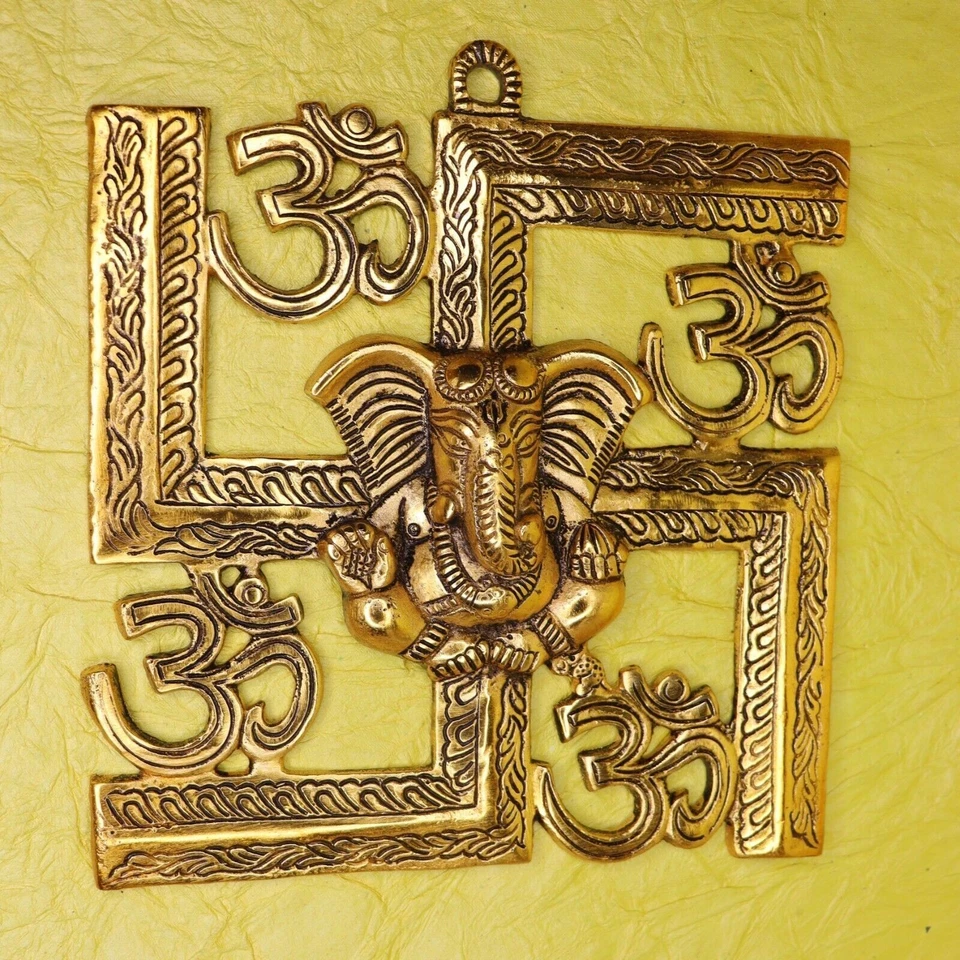 Ganesh with Aum Wall Hanging Mask Metal Figurine Home Office Wall Decor Figure - Bild 4 von 4