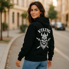 Viking Graphic Fleece Hoodie, Cozy Sweatshirt for Adventurers, Gifts