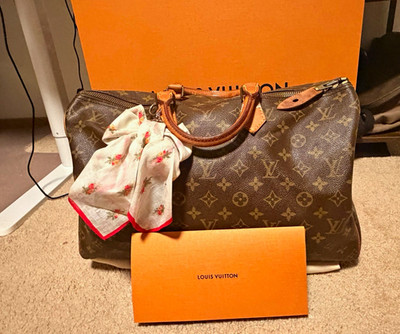 Louis Vuitton Speedy 40 Monogram Brown Satchel Top Handle Zip w/ Dust Bag & Box