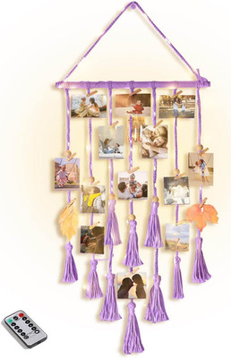 Hanging Photo Display Wall Decor, Purple Macrame Hanging Boho Room Bedroom Decor