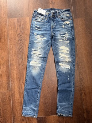 American Eagle Jeans Mens Size 30x34 Blue Slim Fit AirFlex 360 Denim Distressed