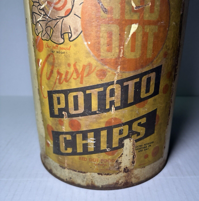 Vintage Red Dot Crisp Potato Chips Can Clown Graphic Red Dot Foods