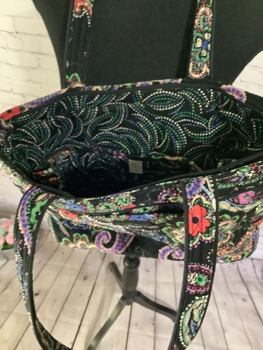 Vera Bradley Retro Multicolor Floral Black Background Quilted Shoulder Bag - Picture 4 of 5