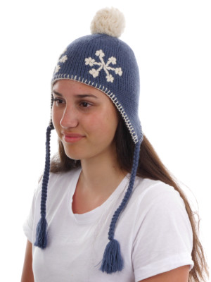 Bergans Knitted Cap Pompom Hat Blau Pigtails Pattern Warming