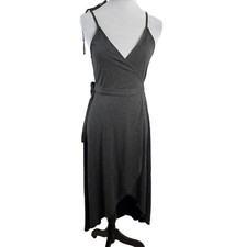 Anama Women's True Wrap Dress M Dark Grey Adjustable Spaghetti Straps Hi Lo Hem