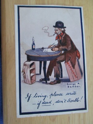 Comic Postkarte - George A Bamber ''Wenn leben, bitte schreiben - wenn tot, nicht ...''