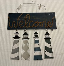 Welcome Lighthouses Hanging Sign Nautical Beach Decor