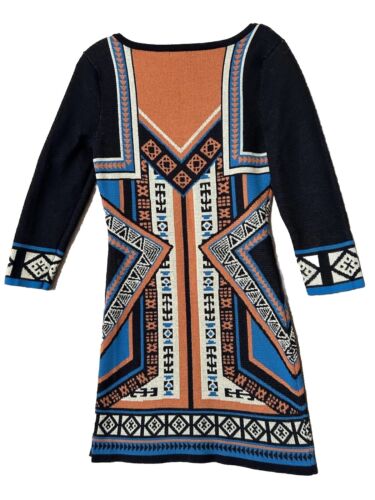 Anthropologie Flying Tomato Sz. M Aztec Sweater Dress Black Blue Orange - Picture 3 of 7