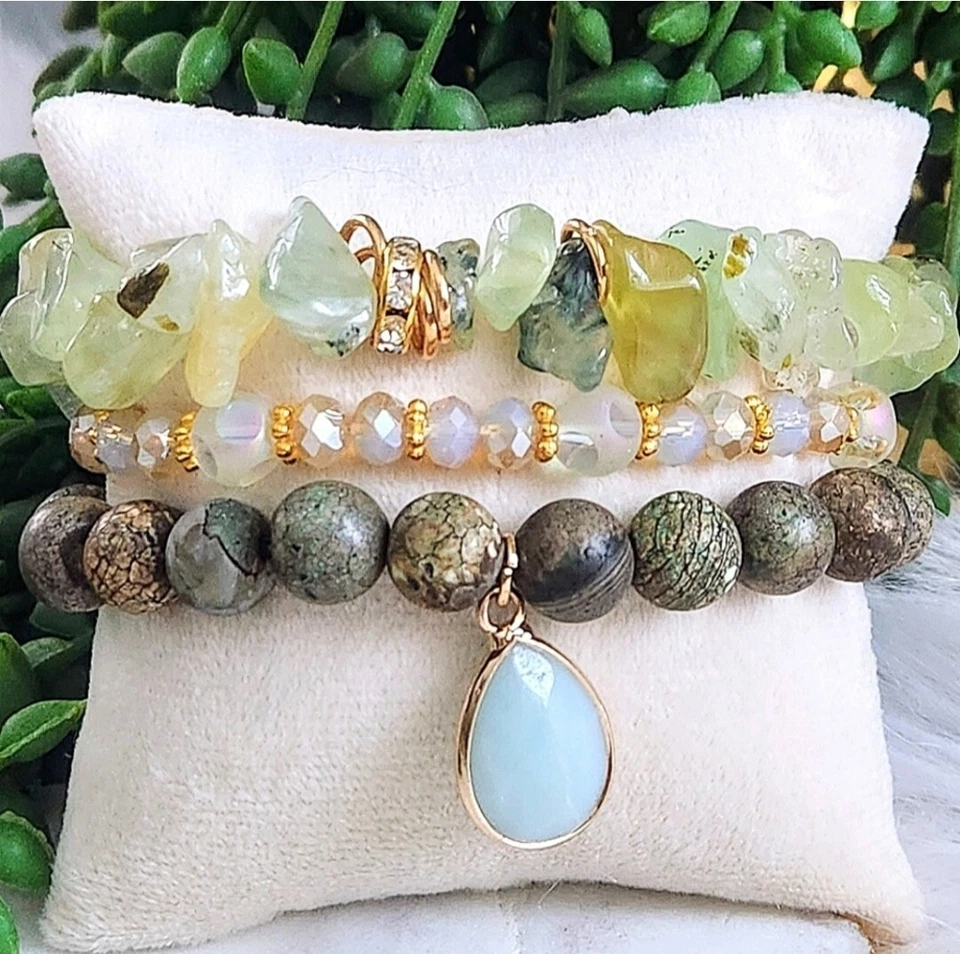 Nova Pulseira de Contas Ryze Pedra Natural Amazonita Teardrop & Accent Staxx - Conjunto de 3 - Imagem 3 de 4