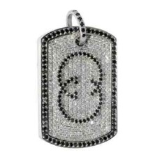 2Ct Round Cut White/Black Diamond Dog Tag Pendant 14K White Gold Over