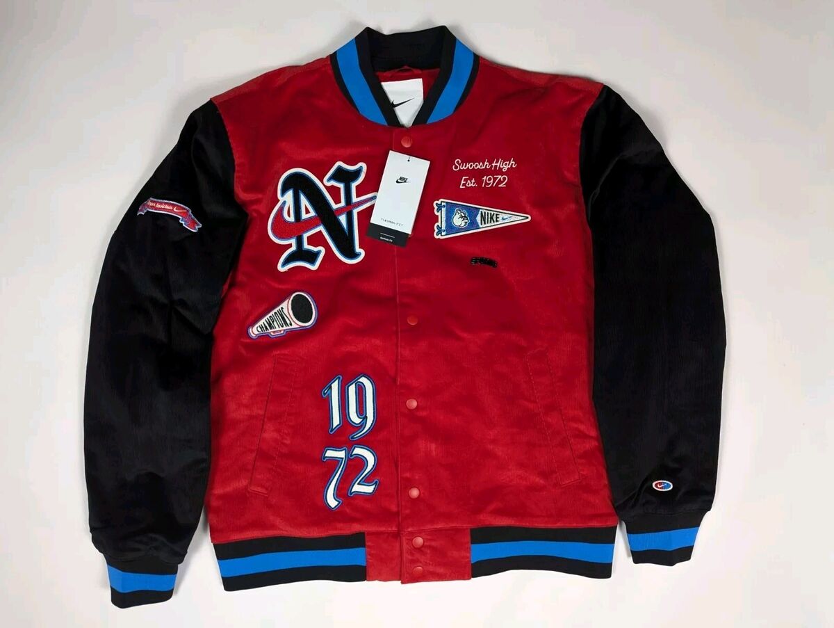 Nike Varsity Bomber Jacket 1972 Swoosh Letterman Black Red Nike Varsity Bomber Jacket 1972 Swoosh Letterman Black Red