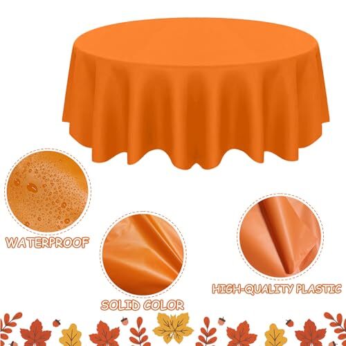 12 Pcs Fall Plastic Tablecloths, Disposable Round Autumn Table Cover 84
