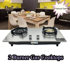 28in 2 Burners Natural Gas Stove Stainless Steel Dual Burners NG Cooktop Stove