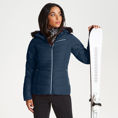 Women's Hooded Ski Jacket Faux Fur Luxe Trim Dare 2b Glamorize NEW DWP445 #HE006 - Picture 32 of 37