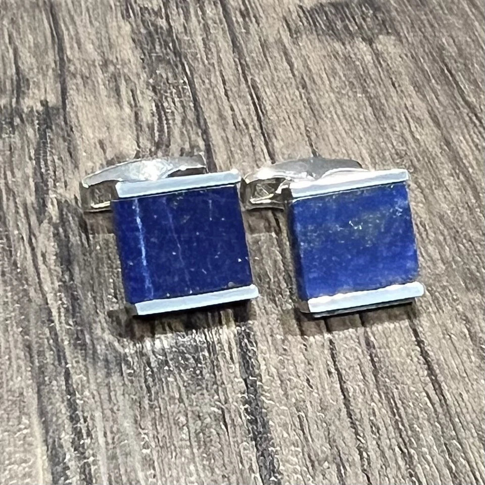 Gemelos cuadrados de plata de ley 925 con piedra de lapislázuli en caja regalo de plata para hombres Foto 4 de 4