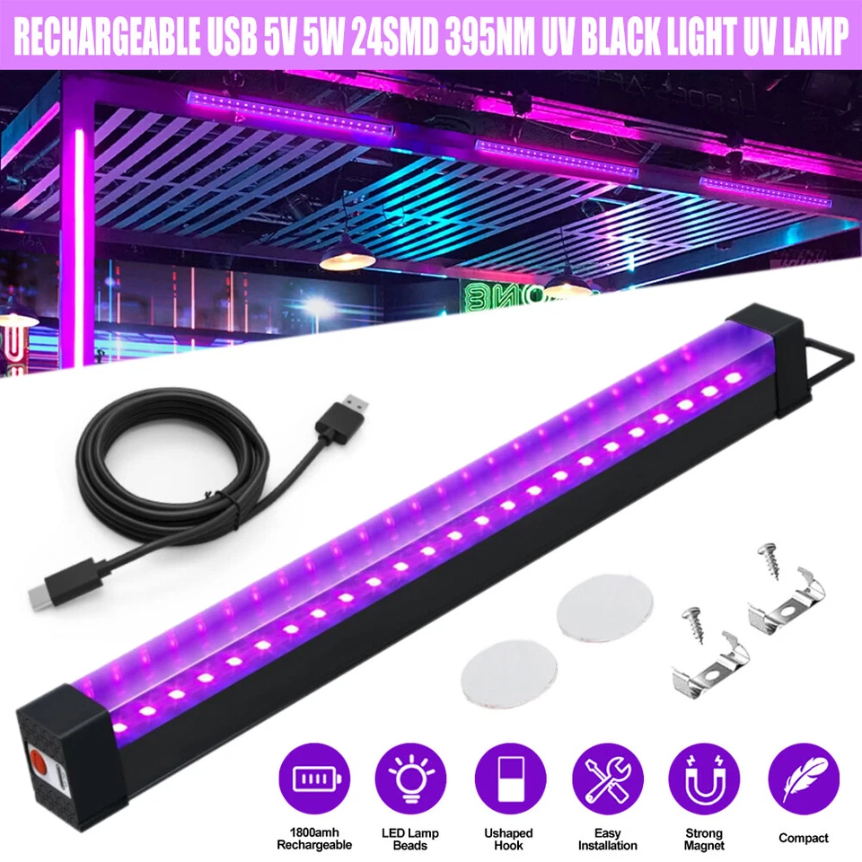 1-20PC Black Light Bar UV 24 LED Stage Blacklight Party DJ Club Ultraviolet Lamp - Image 2 of 4