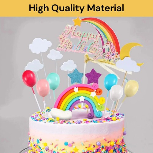21pcs Unicorn Cake Topper Kit Cloud Rainbow Happy Birthday Banner Decorations AU - Picture 5 of 10