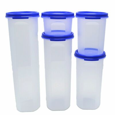 Tupperware NEW Modular Mate Round food container  set of 5 blue seals FReeSHip