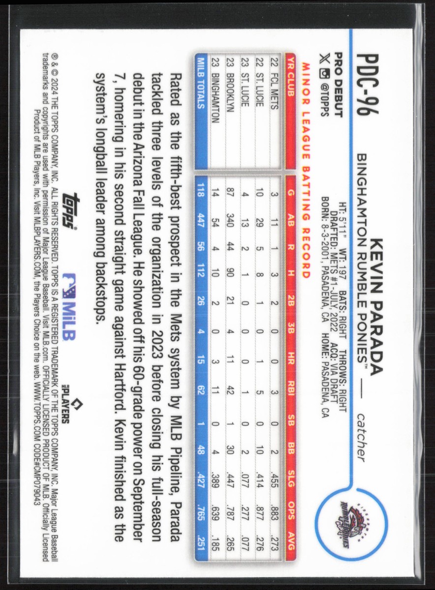 2024 Topps Pro Debut Kevin Parada PDC-96 Chrome | New York Mets | eBay