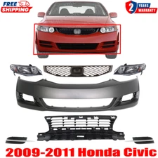 Front Bumper Cover & Grille Assembly With Headlights For 2009-2011 Honda Civic