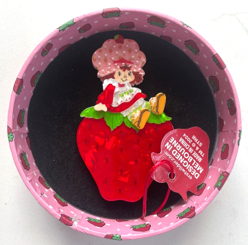 Erstwilder Strawberry Shortcake Sitting on a Strawberry Brooch Pin NWT