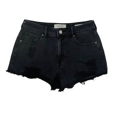 Pacsun High Waisted Rise Festival Shorts Distressed Black Denim Raw Hem Size 26