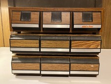 Vtg Retro Add'n Stac Cassette Tape Storage Holder Case Faux Wood LOT
